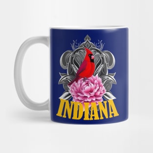 Cardinal Bird With Peony Indiana State Tattoo Art Mug